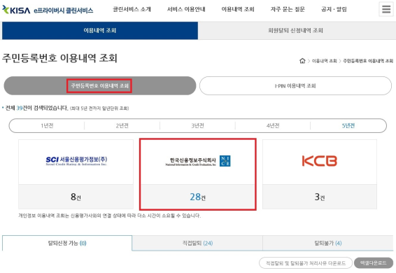 주민등록번호 이용내역 조회